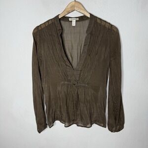 Trinity Silk Cotton Brown Sheer Blouse Top Long Sleeve Y2K Womens Small